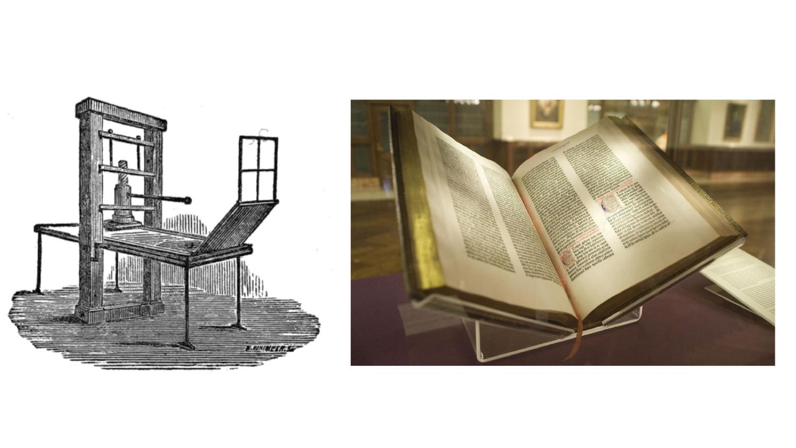 An early modern printing press and the Gutenberg Bible