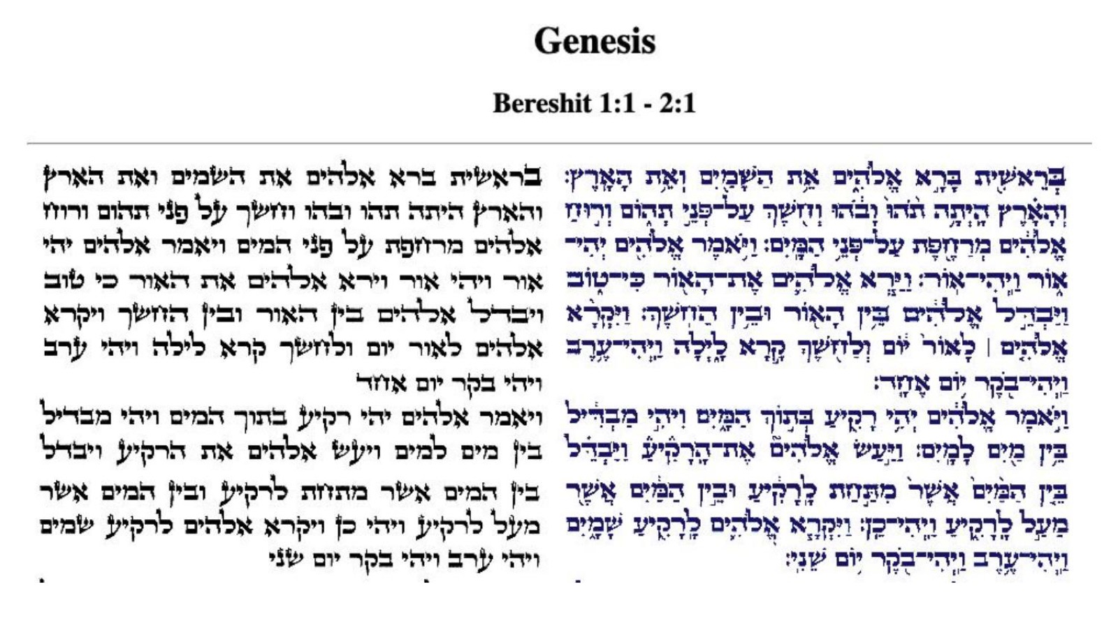 A traditional tikkun: the Torah text in two columns, with and without vowels and notes
