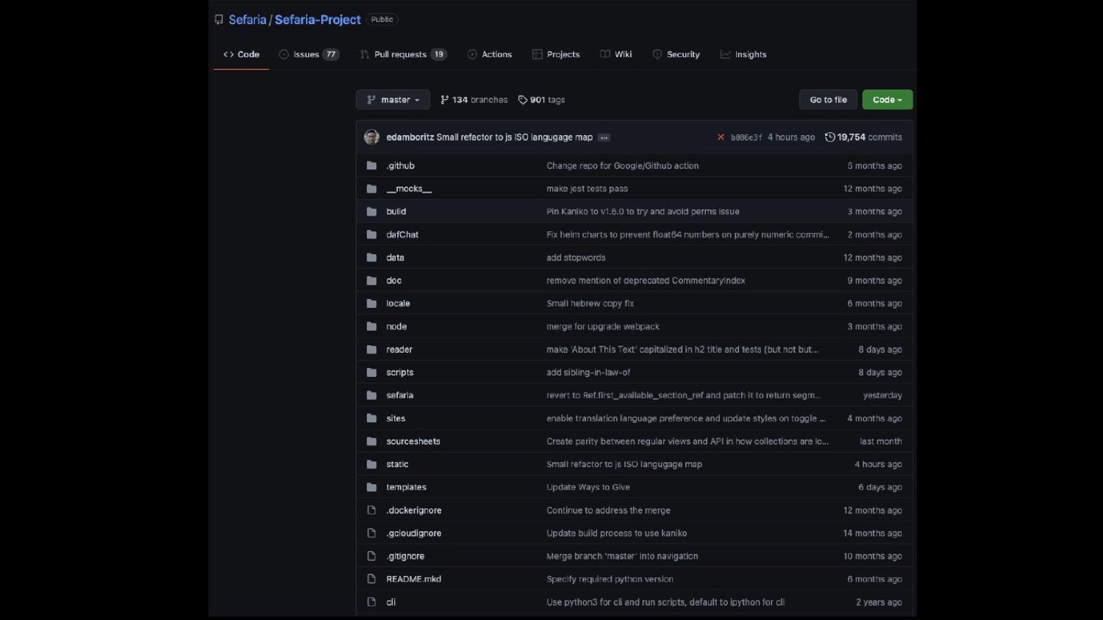 Sefaria's open source code on GitHub
