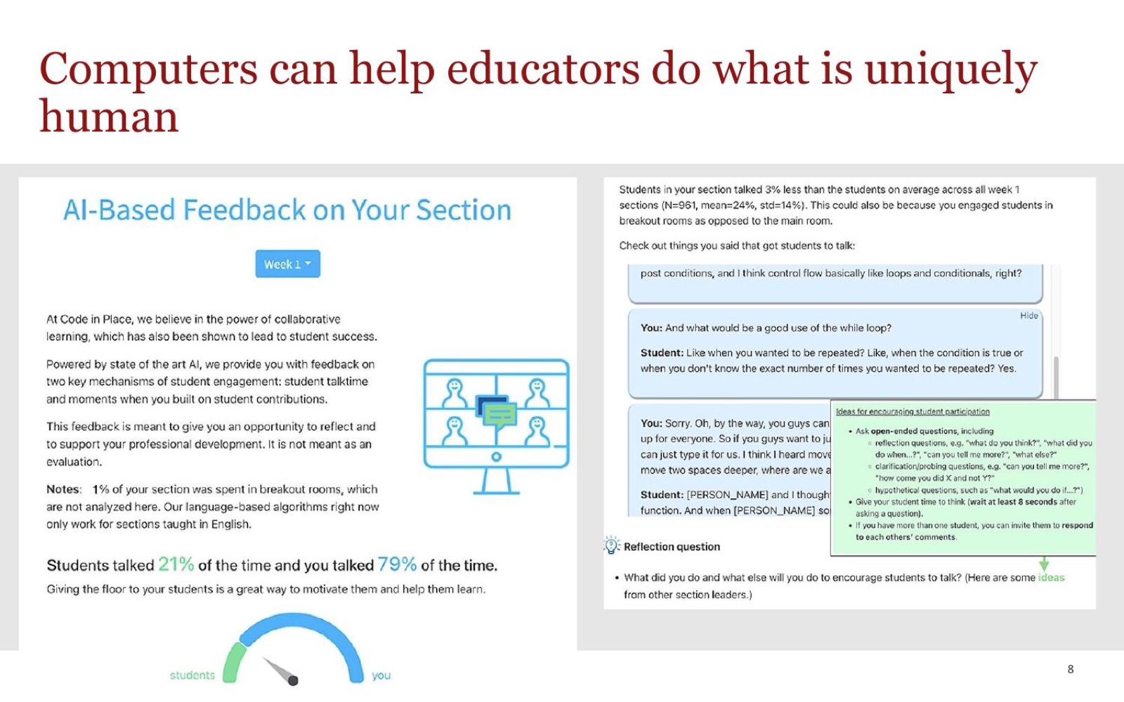Computers can help educators do what is uniquely human: AI-based feedback on your section