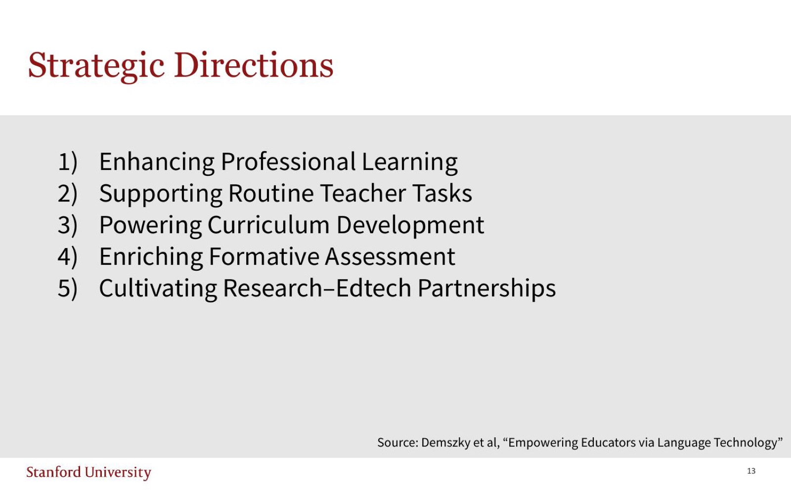 Strategic directions: professional learning, routine teacher tasks, curriculum development, formative assessment, research–edtech partnerships