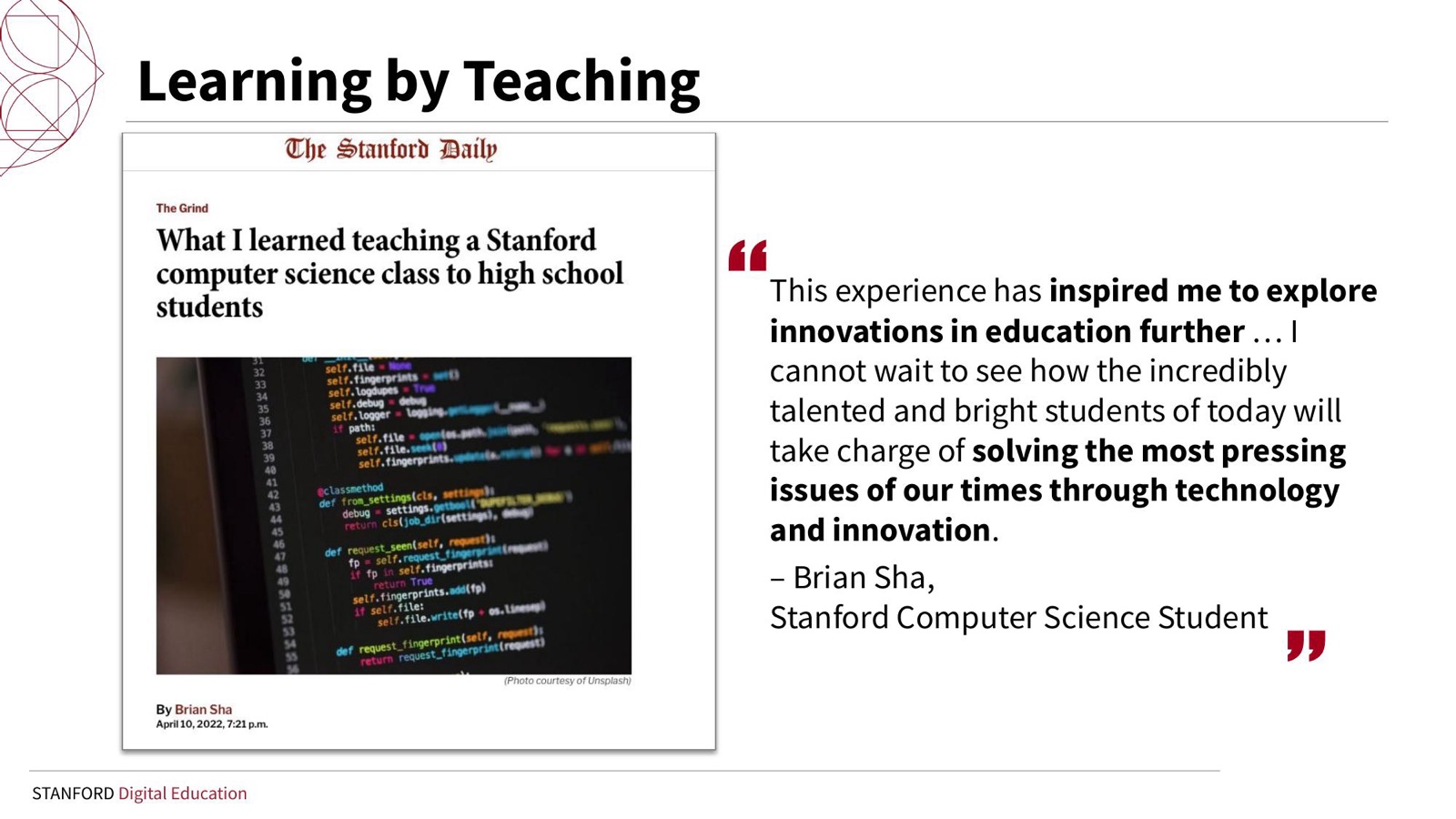 Learning by teaching: a Stanford computer science student on how teaching changed his trajectory